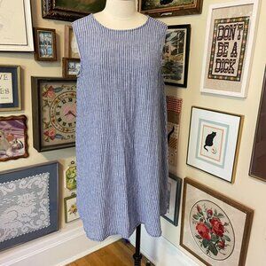 Beachlunchlounge Blue & White Striped Cotton Linen Blend Sleeveless Dress XL